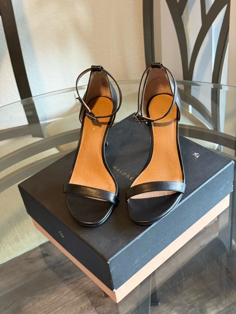 Women's Black Leather Ankle-Strap Heels - Picture 3 of 7